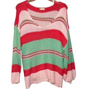 Altar'd State Colorful Striped V-Neck Sweater